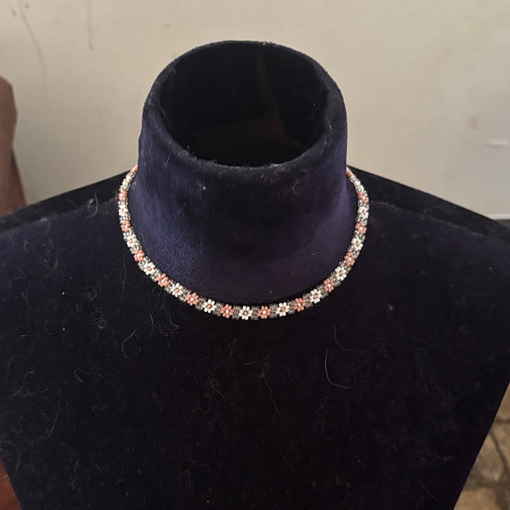 Huichol Art Style Floral Beaded Choker Necklace